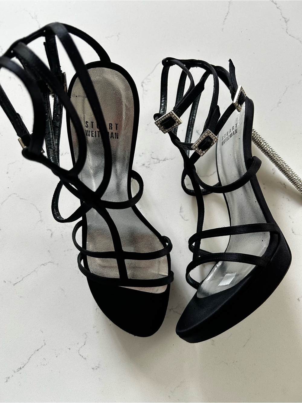 Stuart Weitzman platform heels with crystal buckles and crystal heel size 7.5 - Picture 13 of 14